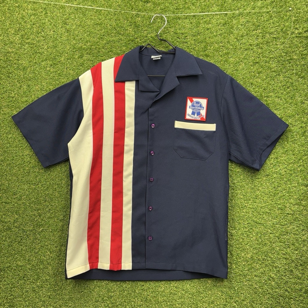 PABST Blue Ribbon Work Shirt Mens Small Beer Delivery Shirt Button Up Mechanic